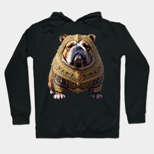 Badass Bulldog in Golden Chainmail Armor and Helmet Hoodie